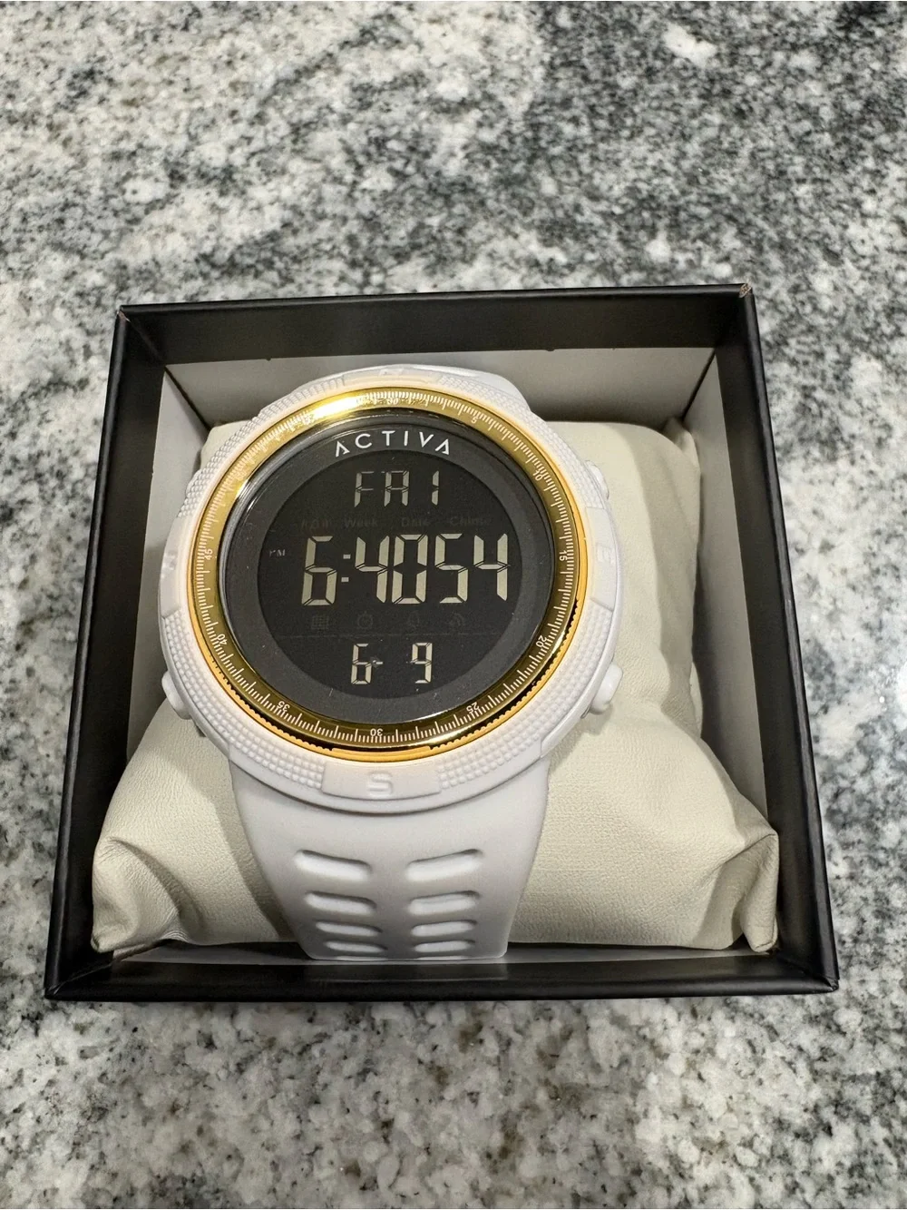 Ativa White Digital Watch with Gold Bezel